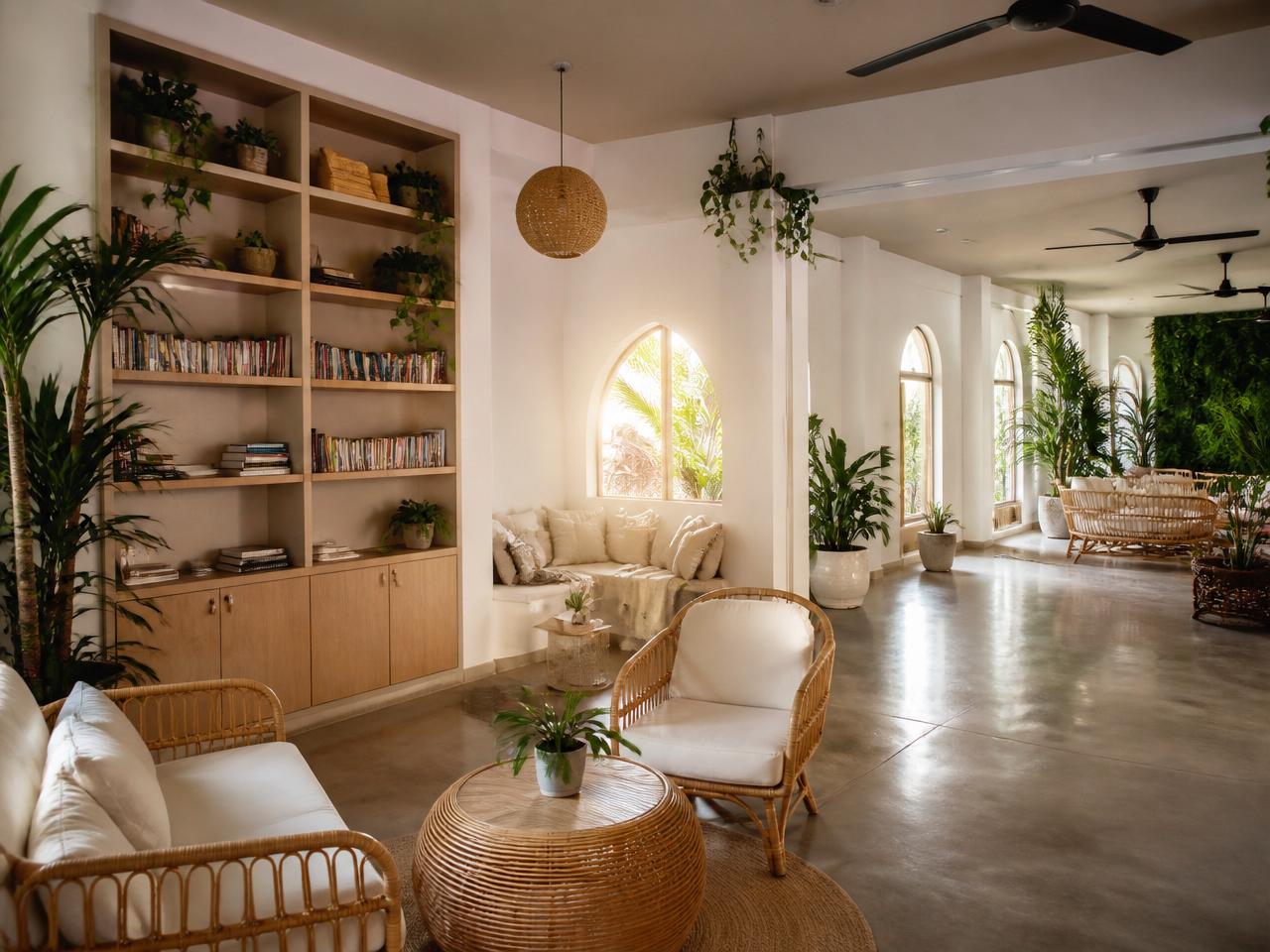 Zen Hostel interior courtyard with tropical Townsville light